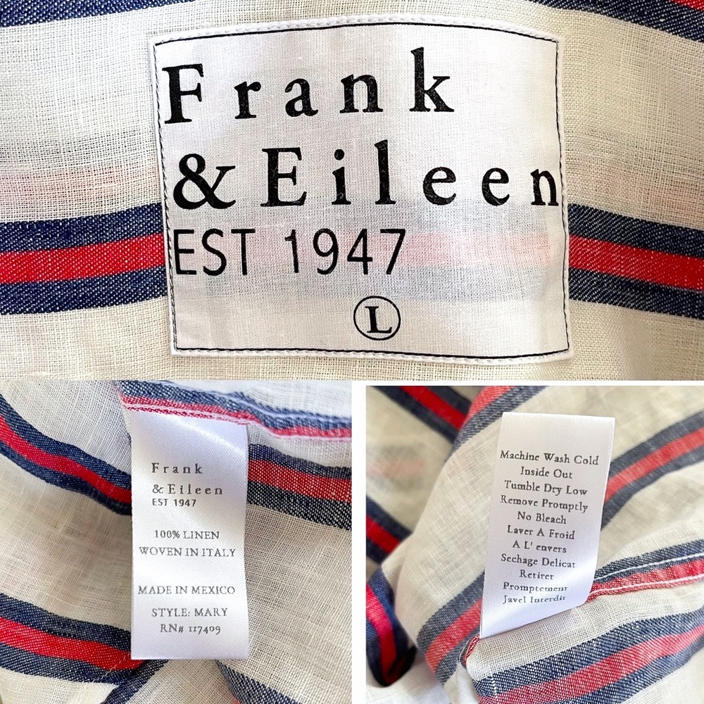 Frank & Eileen Mary Linen Shirt Dress Mini Red Navy White Stripe Large EUC - Picture 6 of 8
